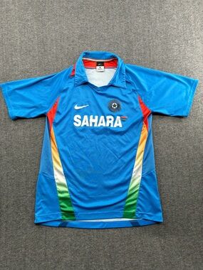 Nike Blue and Red Cricket Jersey with Tricolor Trim